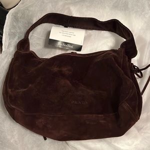 brand new prada brown suede handbag